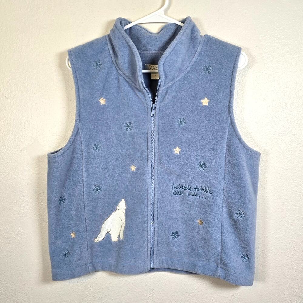 Christopher & Banks Fleece Vest Women's L Blue Polar Bear Stars Twinkle Twinkle